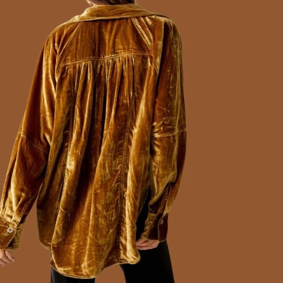 We the Free Night Skies Velvet Shirt - Golden Brown Size XS - Picture 2 of 10